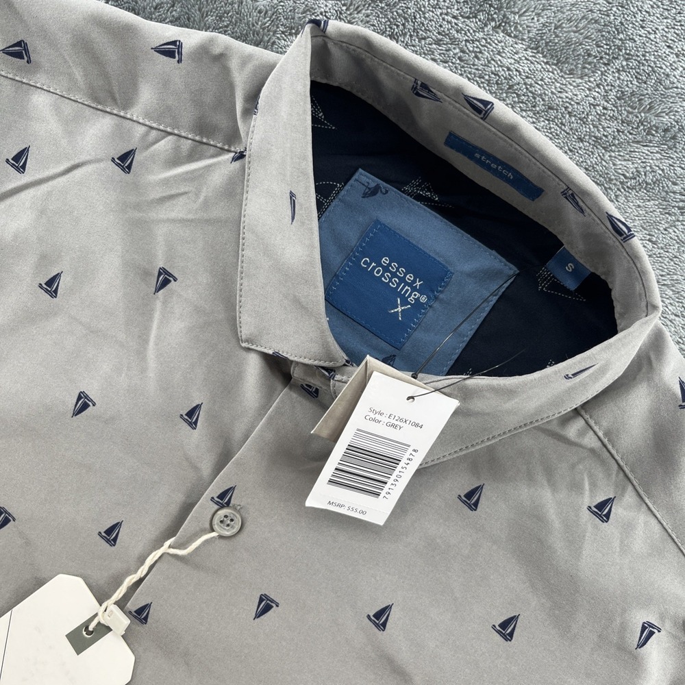 Essex Crossing Nautical Sailboat Short Sleeve Button Stretch Shirt Small Coastal